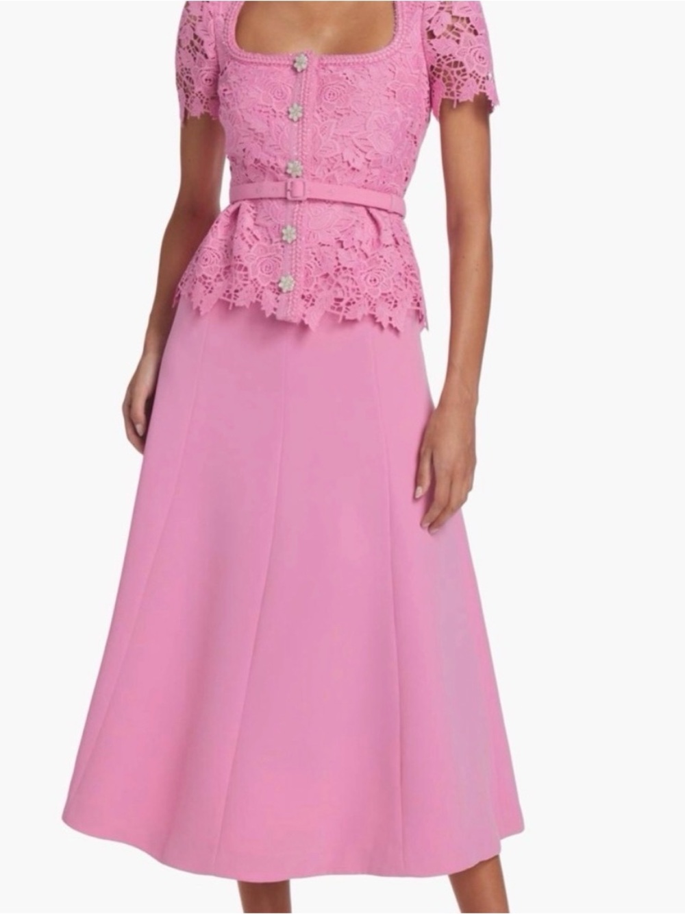 Self-Portrait Pink Belted Dress with Lace